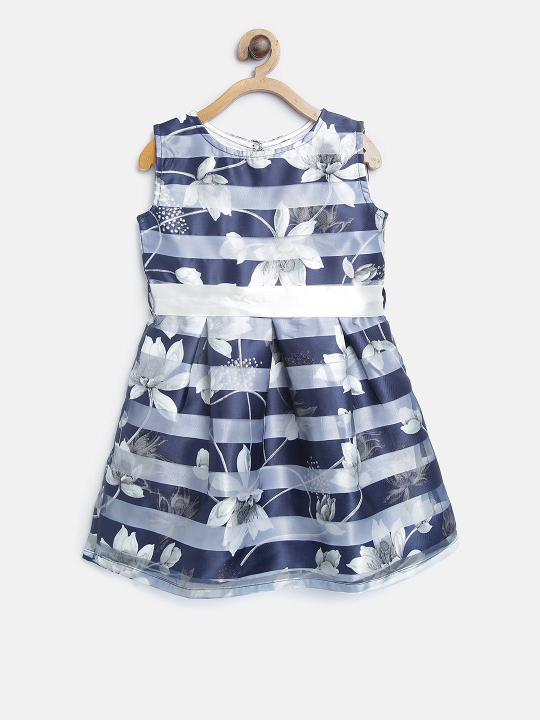 Gilr's Navy Sheer Stripe Floral Dress - StyleStone Kid