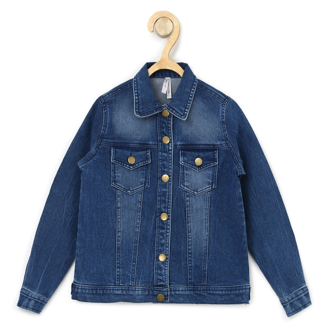 Girl's Washed Blue Denim Jacket - StyleStone Kid