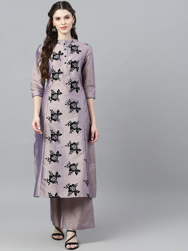 Women Purple A-Line Silk Kurta With Palazzo Set by AKS (2 Pc Set)