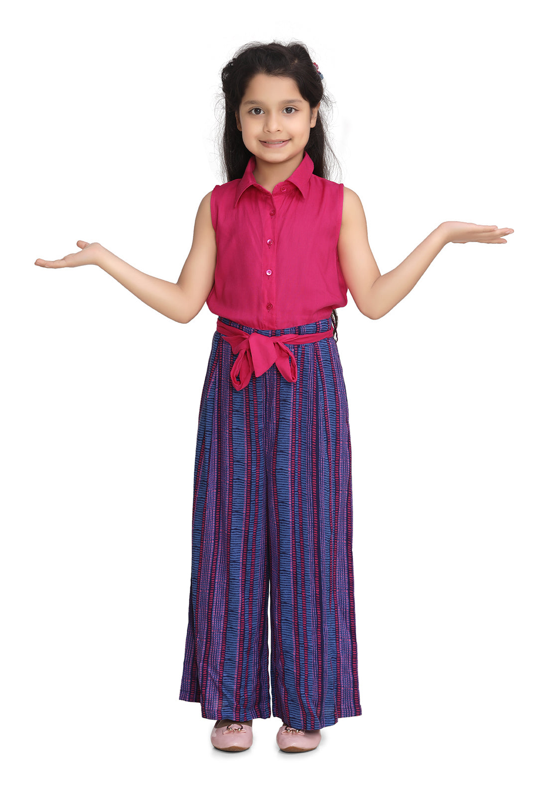 Girl's Rayon Jumpsuit With Belt - StyleStone Kid