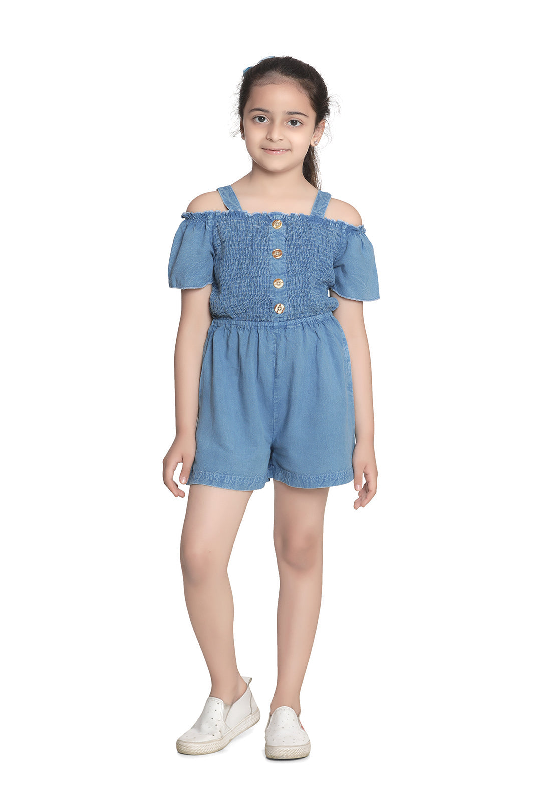 Girl's Blue Rayon Shorts Style Playsuit - StyleStone Kid