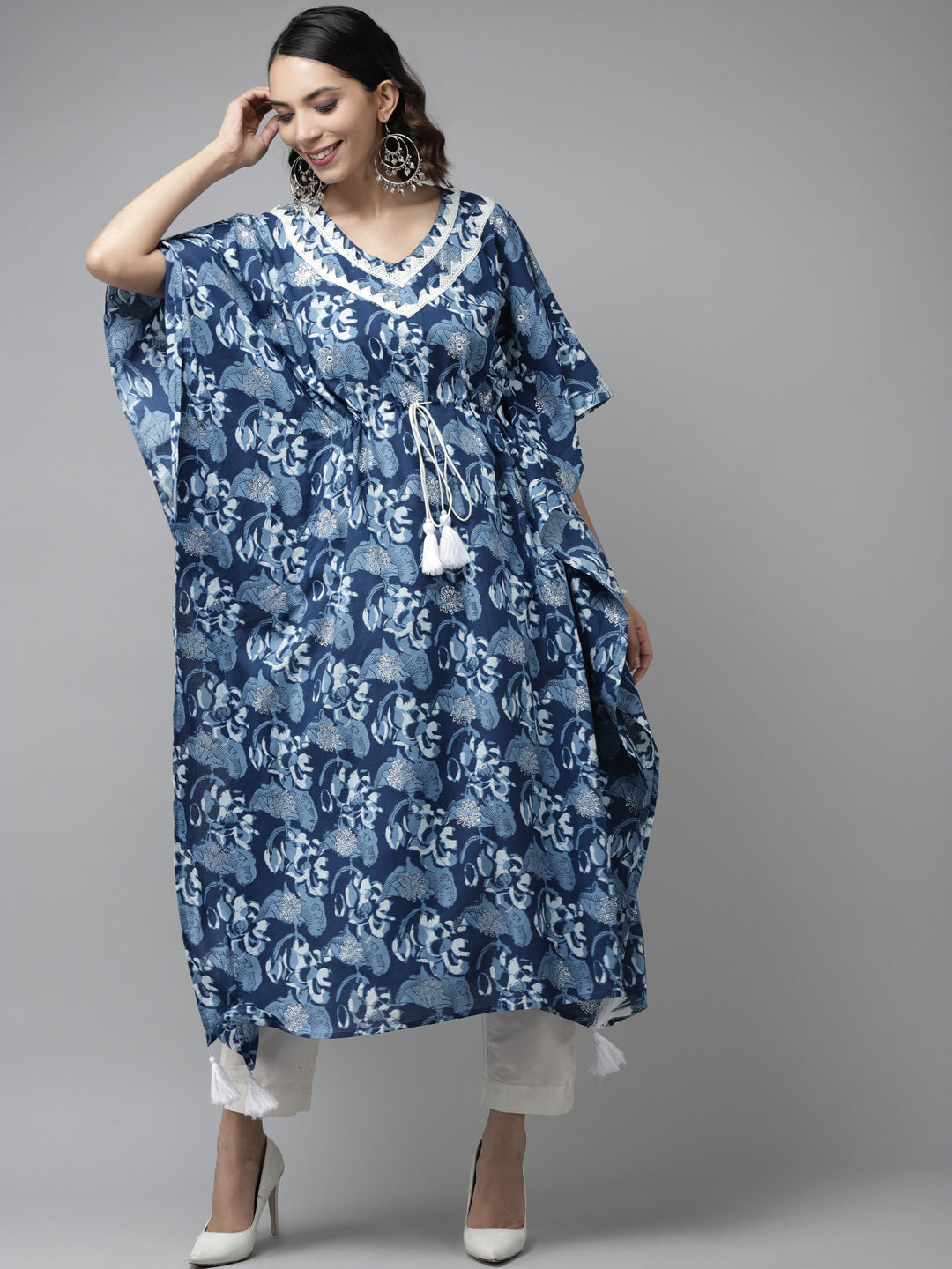 Women's Indigo Printed Kaftan Kurta - Yufta