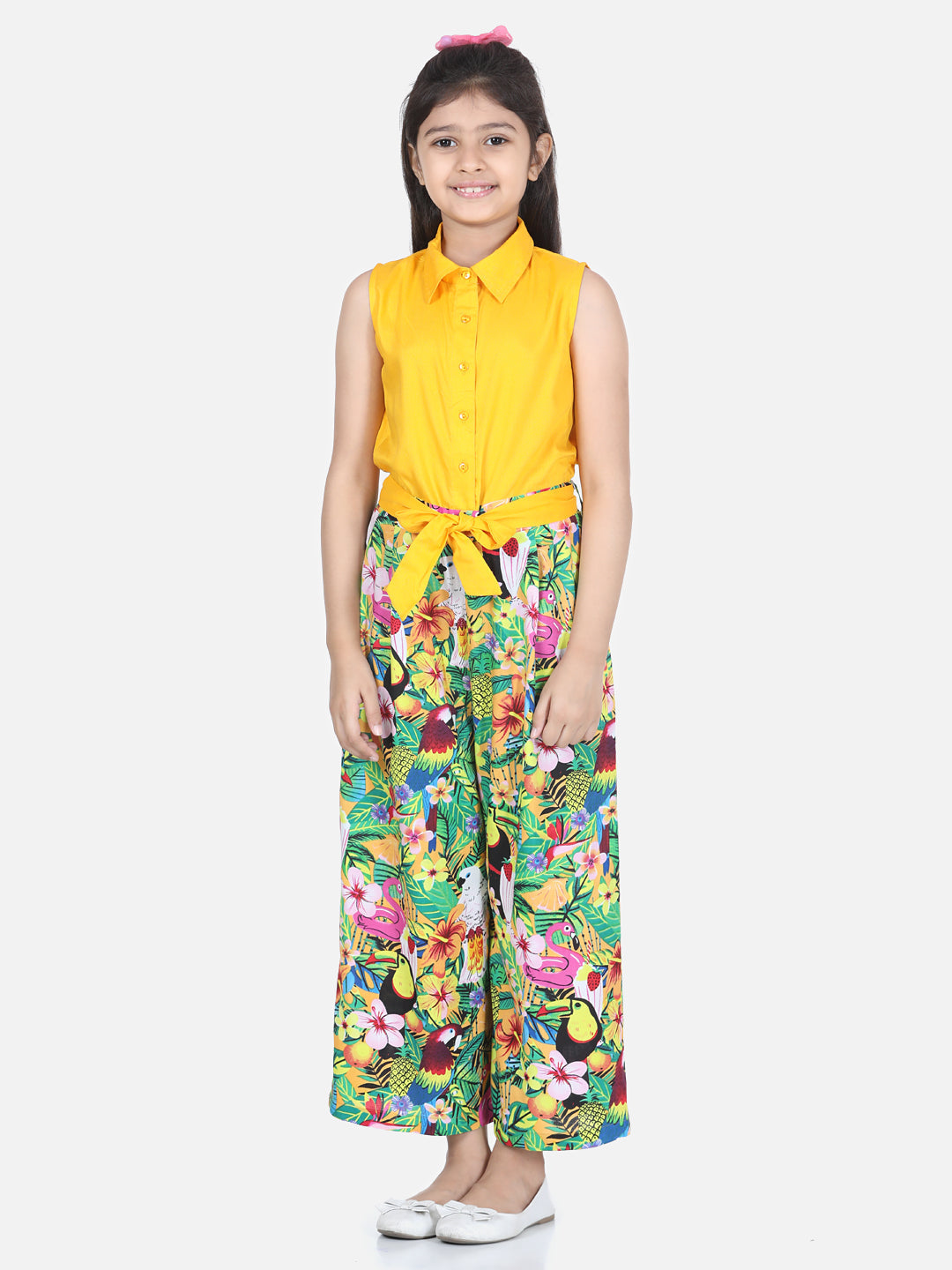 Girl's Yellow Printed Jumpsuit - StyleStone Kid