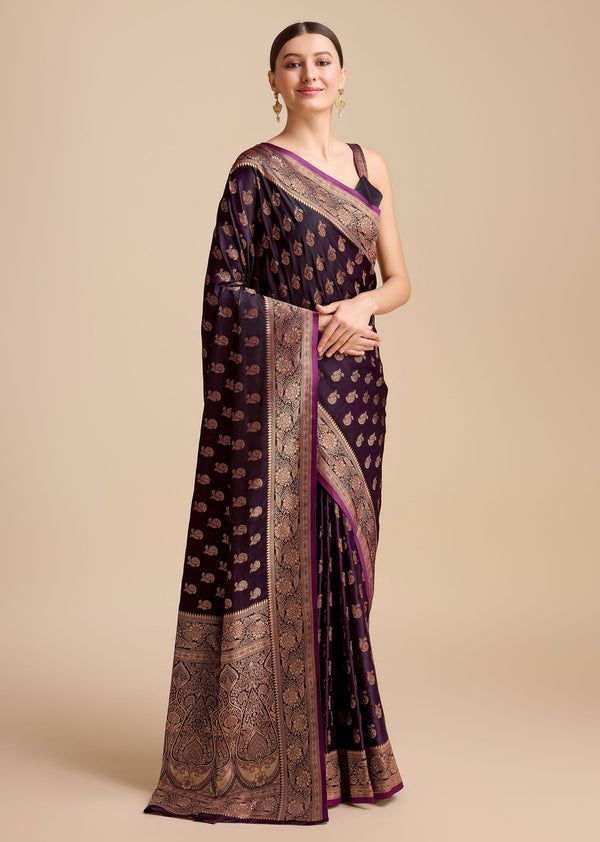 Women's Dark Purple Colour Banarasi Silk Woven Saree For Women - Monjolika