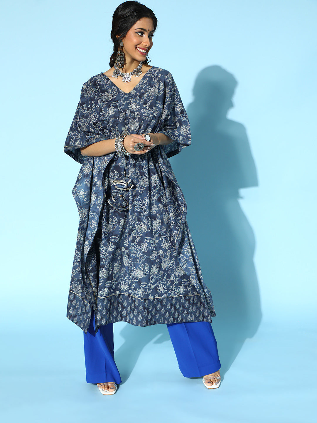 Women's Stunning Blue Cotton Kaftan Kurta - Yufta