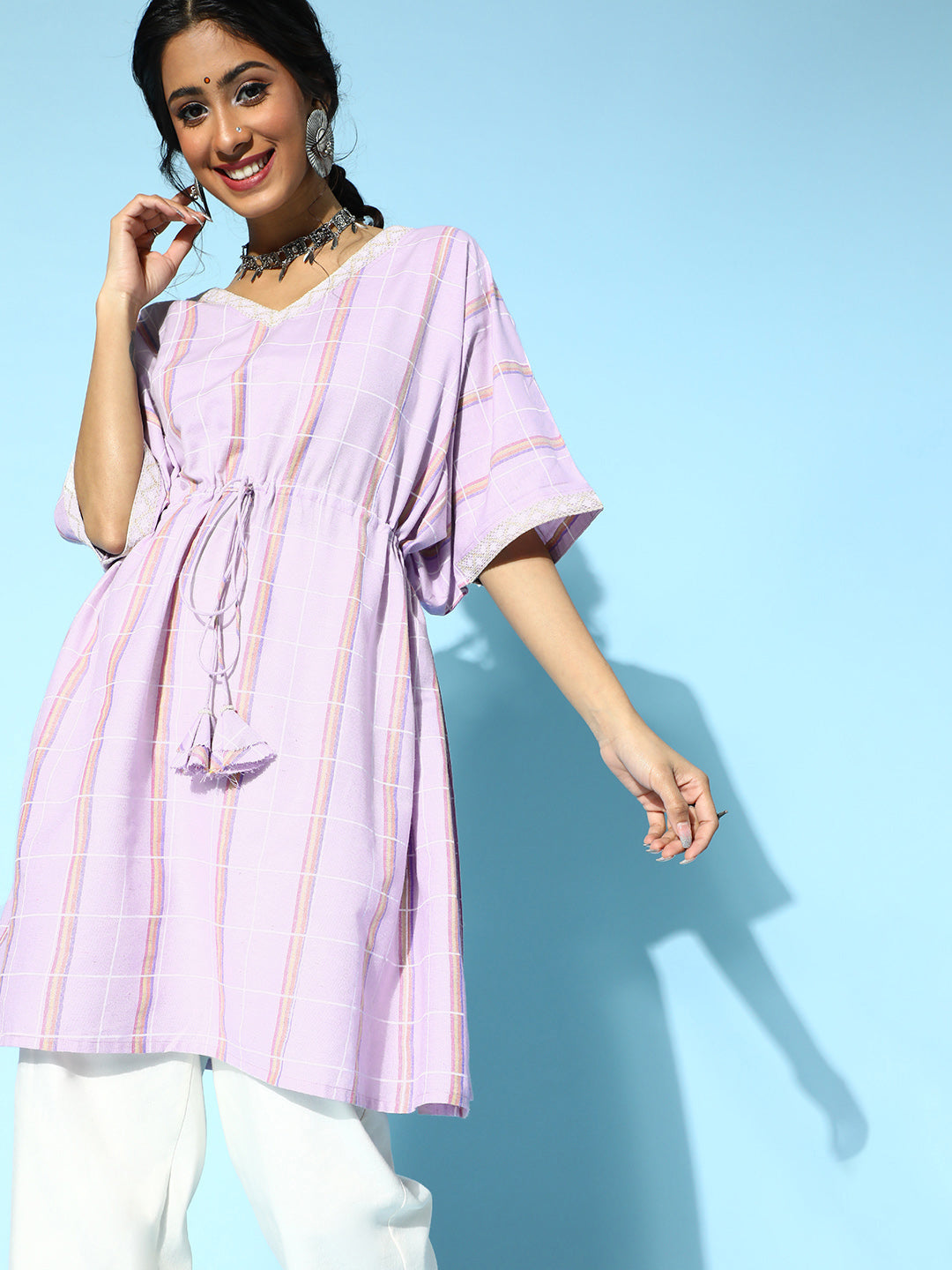 Women's Lavender Cotton Kaftan Kurta - Yufta