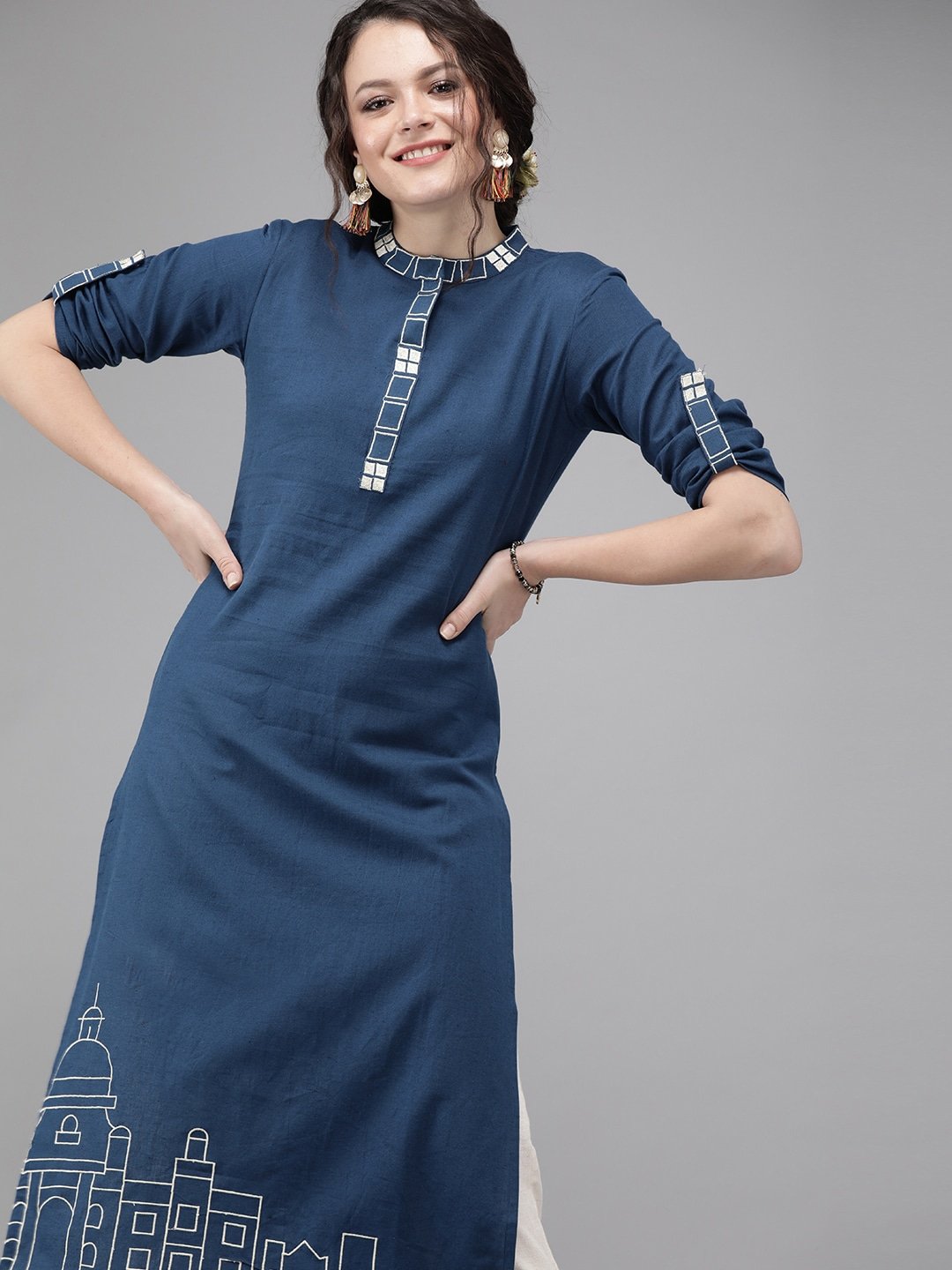 Women's Blue Embroidered Kurta - Yufta