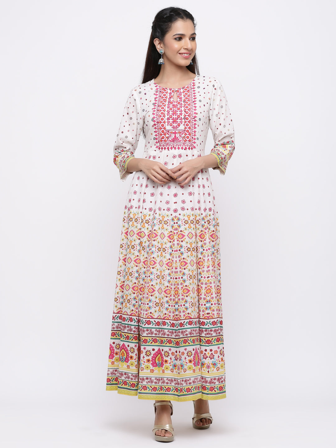 Women's Mustard Cotton Voile Printed Anarkali Kurta - Juniper