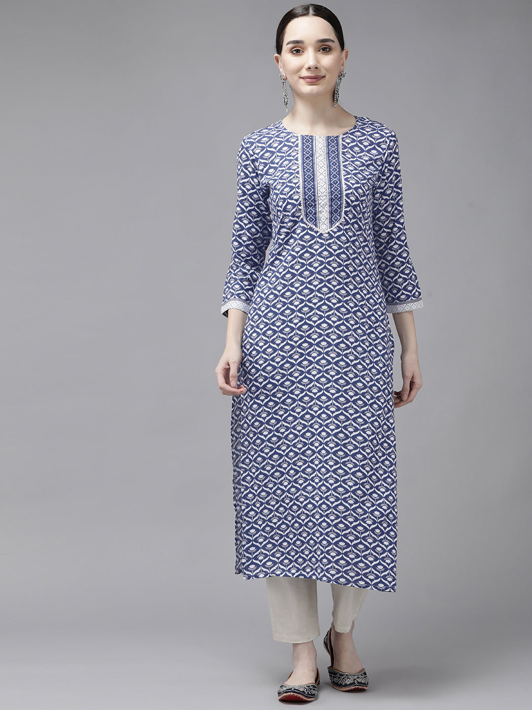 Women's Blue Screen Print Gotta Straight Kurta - Yufta