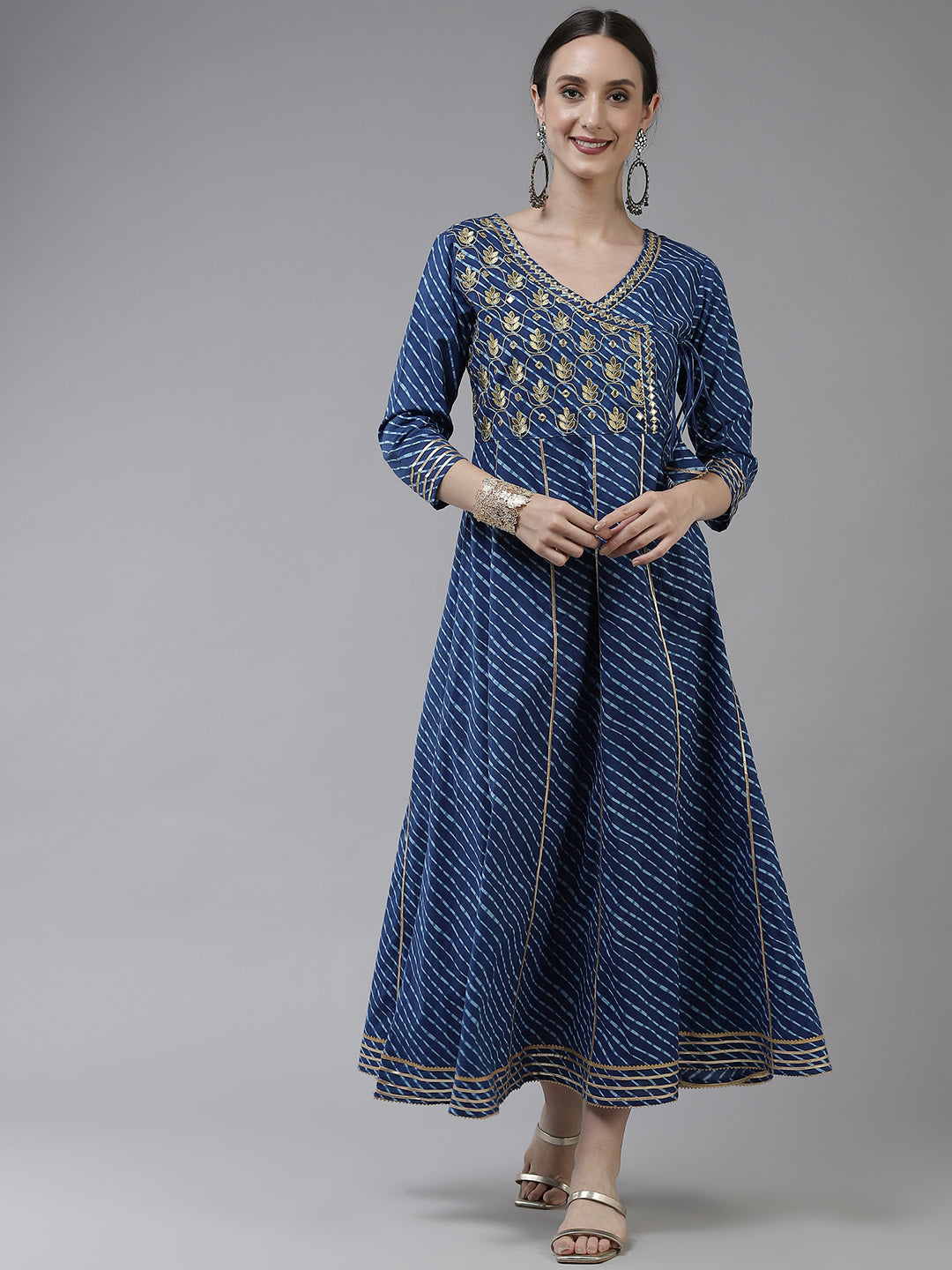 Women's Blue Embroidery Angrakha Style Dress - Yufta