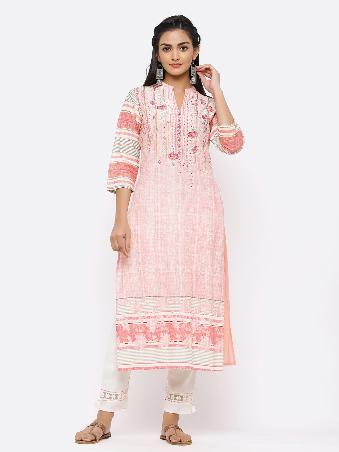 Women's Pink Cotton Printed Straight Kurta - Juniper