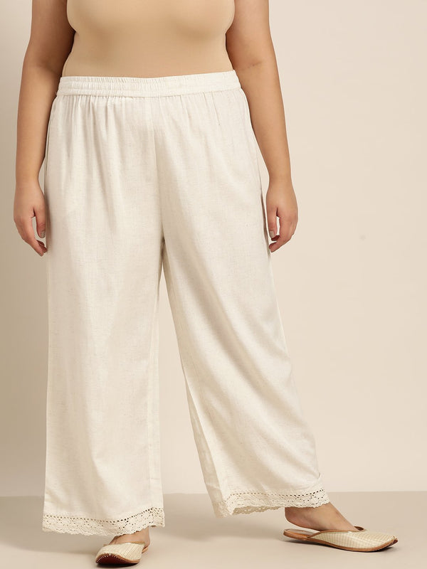 Women's Offwhite Rayon Flex Solid Wide Leg Palazzo - Juniper