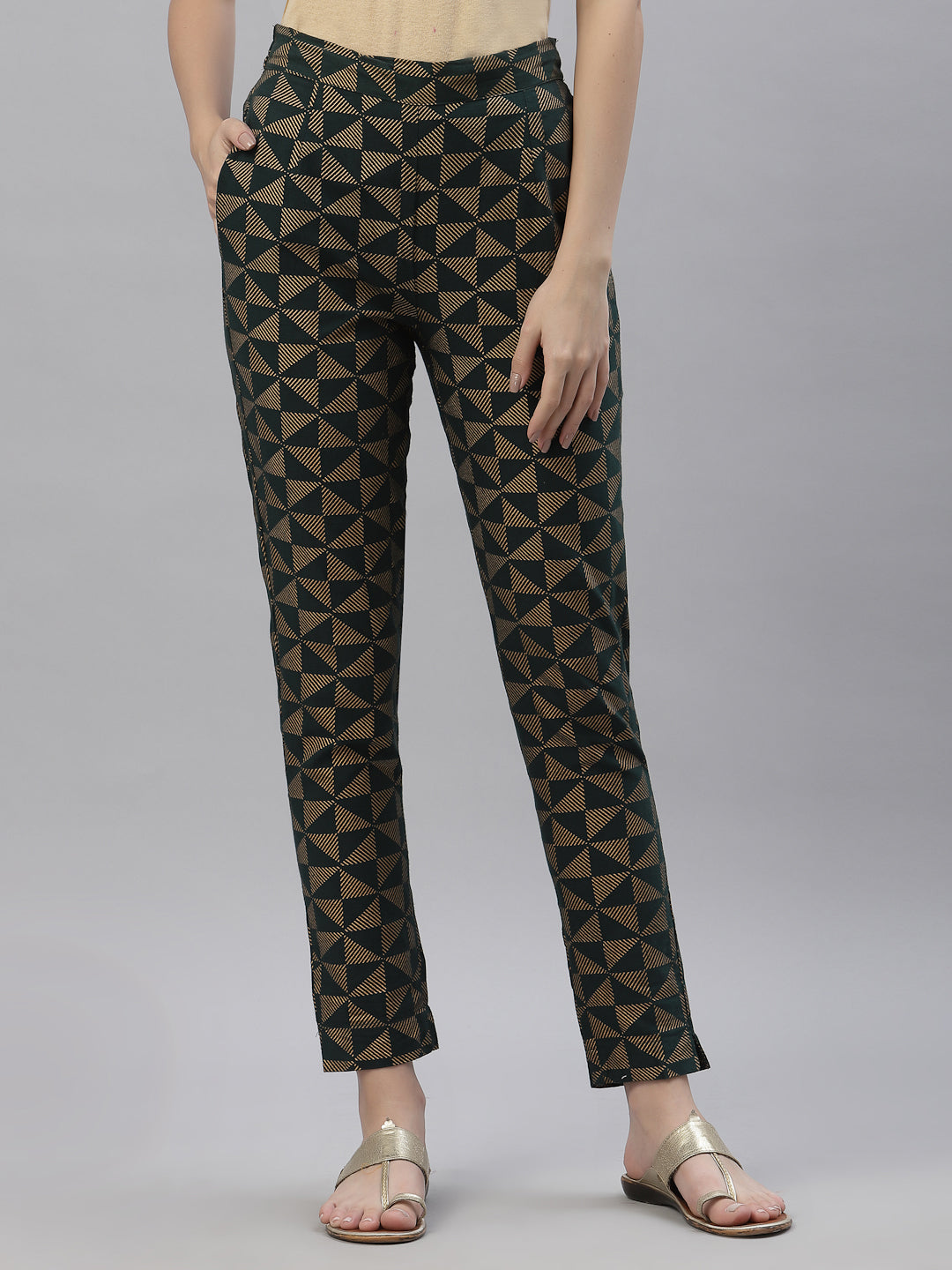 Women's Jadegreen Cotton Flex Printed Straight Pant - Juniper