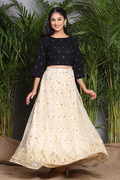 Ivory Net Embellished Flared Lehenga Choli - Juniper