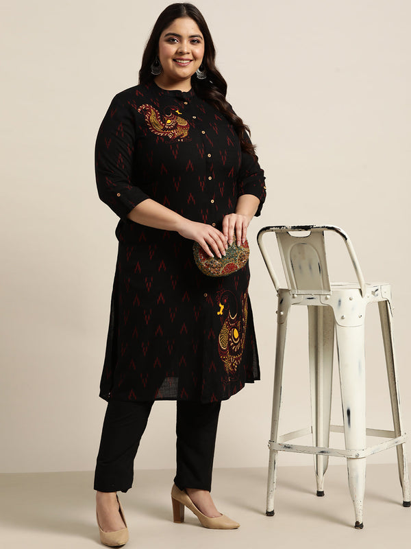 Women's Black Rayon Daily Wear Printed A-Line Kurta - Juniper