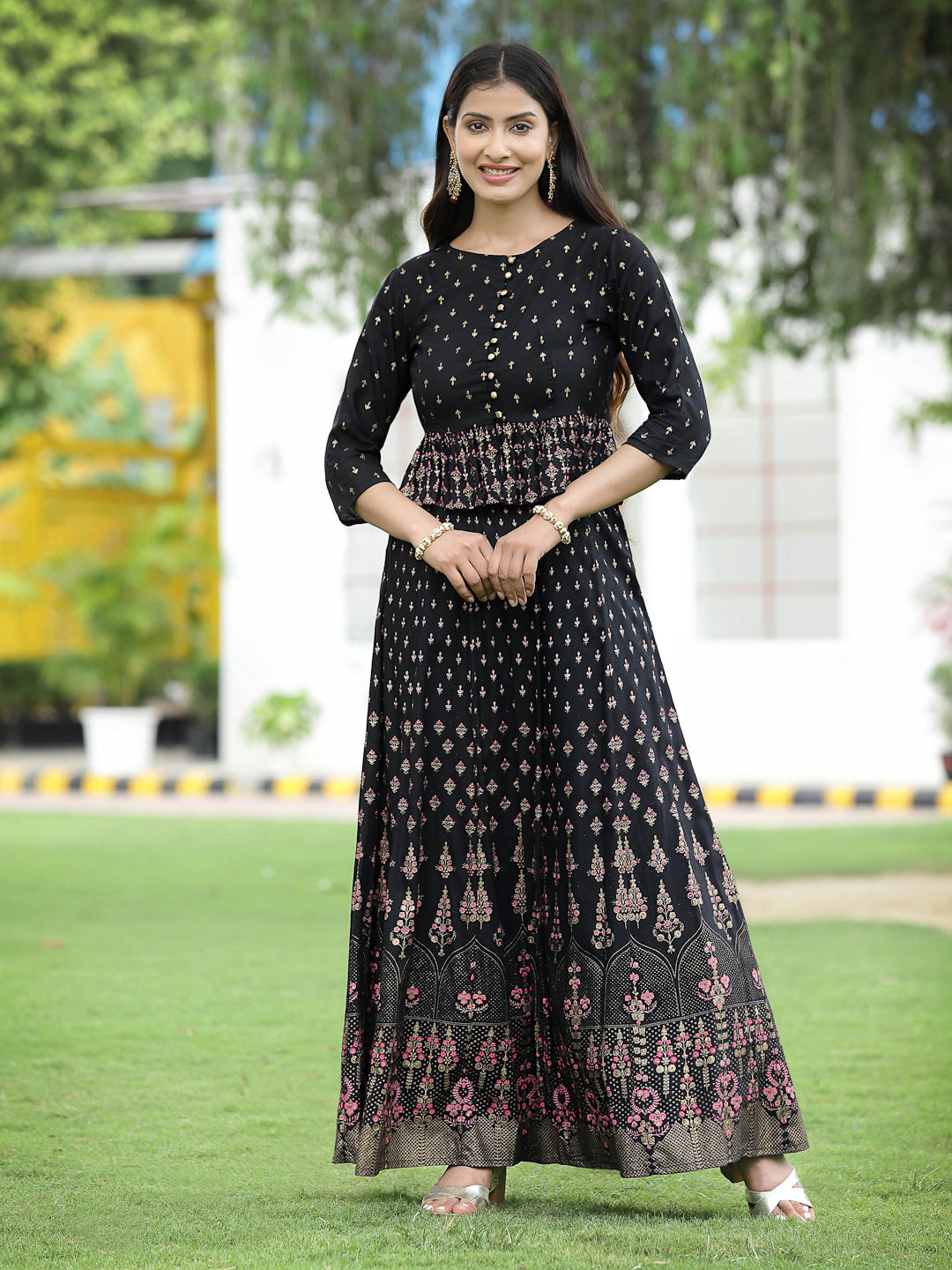 Women's Black Rayon Printed Flared Lehenga Choli Sets - Juniper