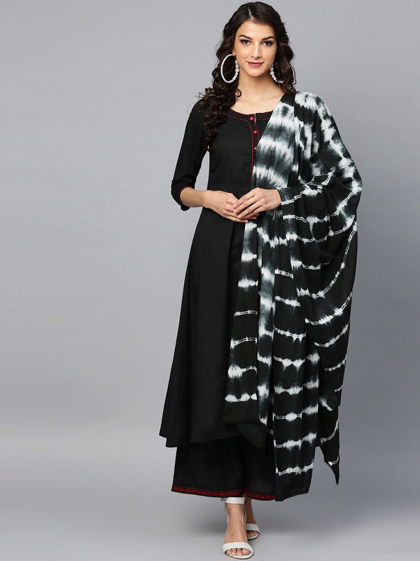 Women's  Black Solid Kurta with Palazzos & Dupatta - AKS