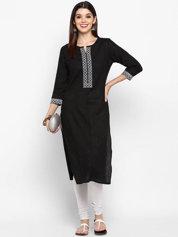 Women's Black Cotton Straight Kurta By Vbuyz (1 Pc Set)