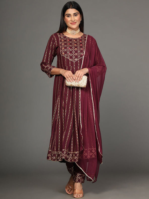 Women's Brown Floral Printed Kurta With Trousers & Dupatta - Noz2Toz