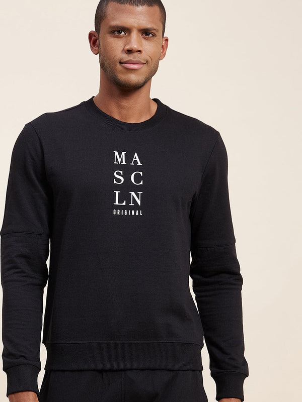 Men's Black Vertical MASCLN Print Sweatshirt - LYUSH-MASCLN