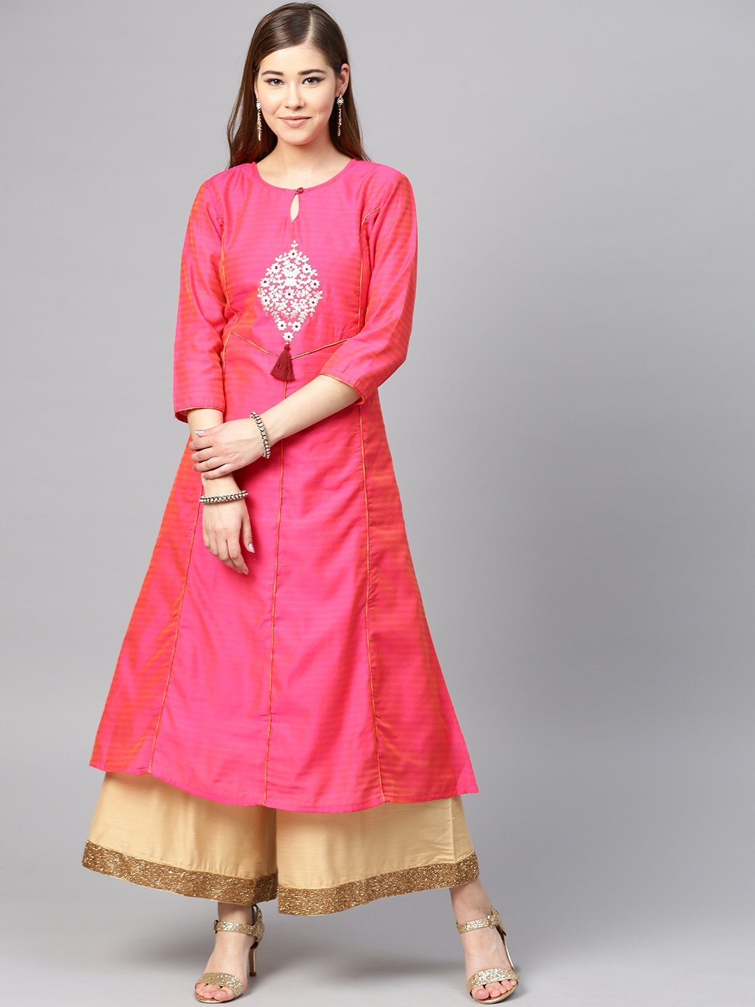 Women's Pink A-Line Kurta - Yufta