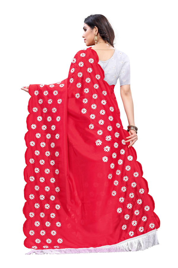 Women's Vamika Zoya Silk Embroidered Red Saree-Rakhi Red - Vamika