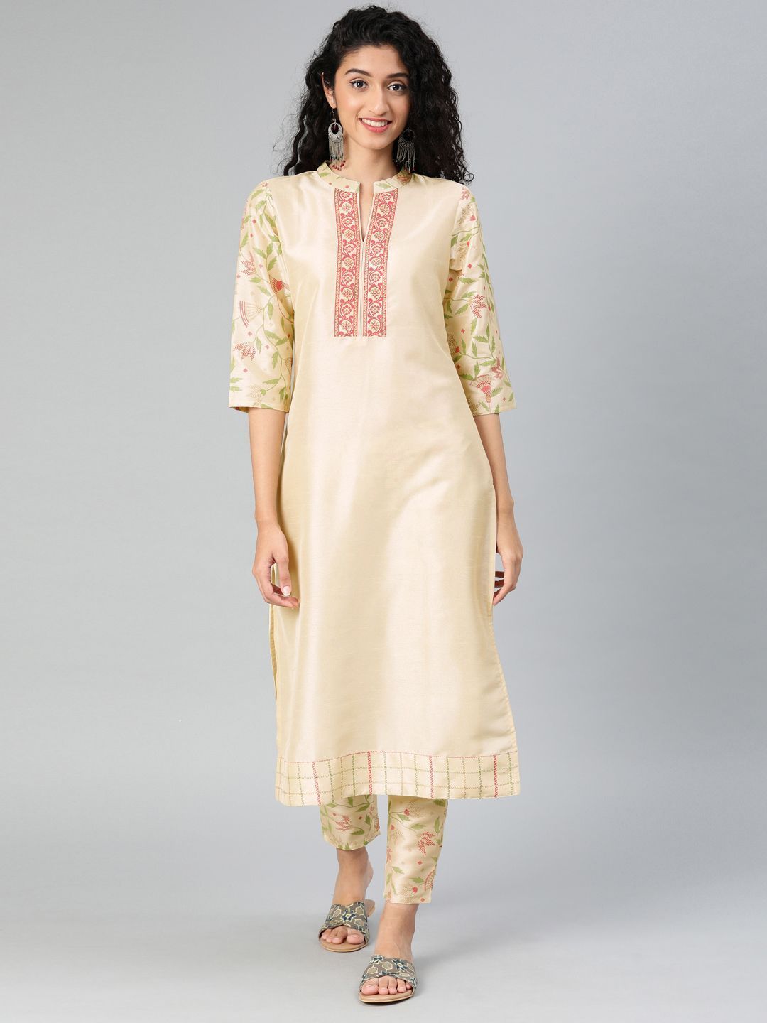 Women Cream Silk Kurta by Ziyaa (1 Pc Set)