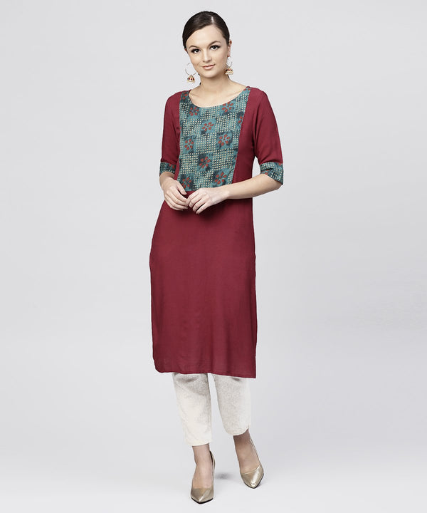 Women's Red Kurta With Half Sleeves And Front Yoke - Nayo Clothing