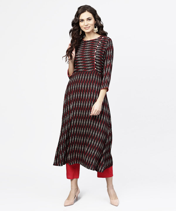 Women's Black Printed 3/4Th Sleeve Cotton Straight Kurta - Nayo Clothing