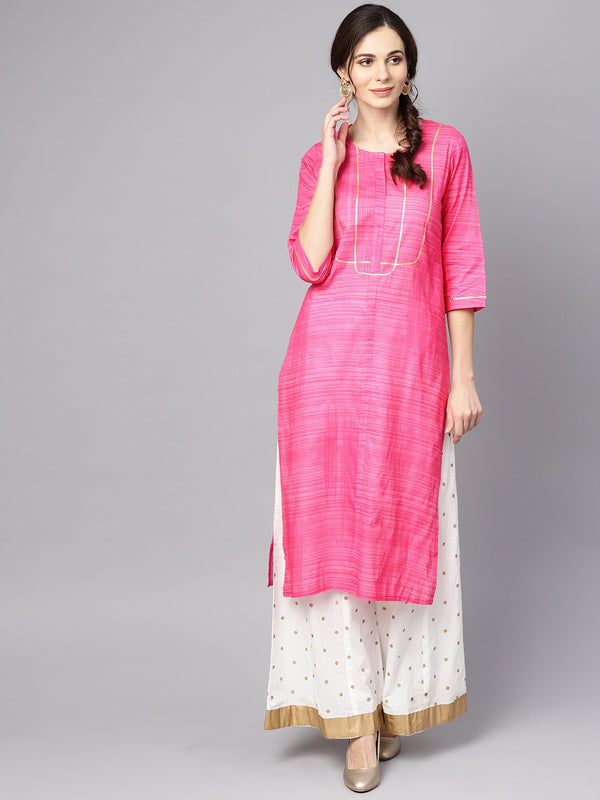 Women's Pink Straight Kurta With Round Neck Emblished With Gotta - Nayo Clothing