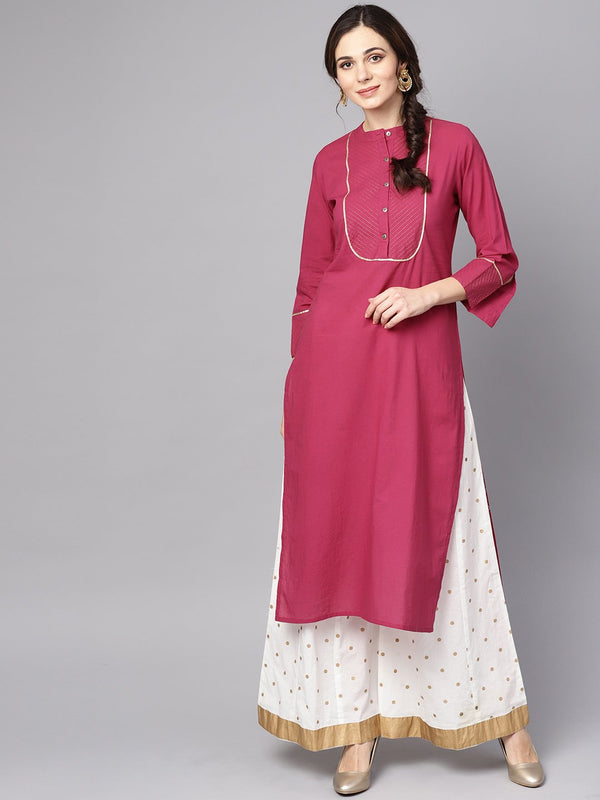 Women's Burgundy Kurta Detailed With Gotta & Golden Thread Stitch At Yoke - Nayo Clothing