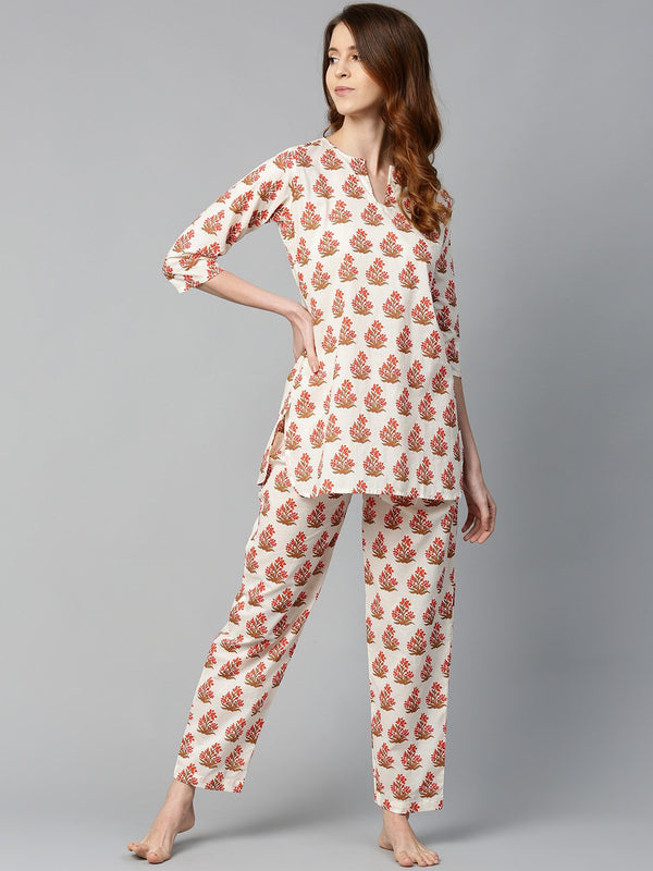 Women's White And Multi Floral Prnt Top And Pant Set - Nayo Clothing