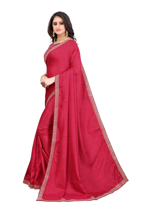 Women's Maroon Silk Blend Lace Work Saree - Vamika