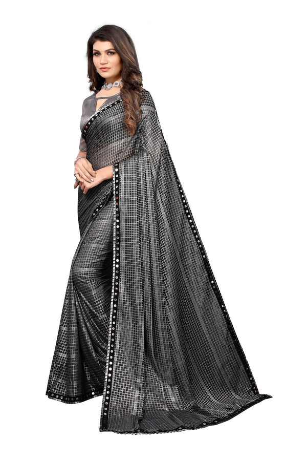 Women's Grey Lycra Knitted Saree - Vamika