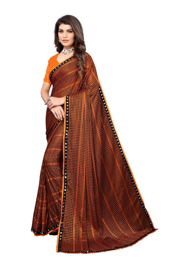 Women's Orange Lycra Knitted Saree - Vamika