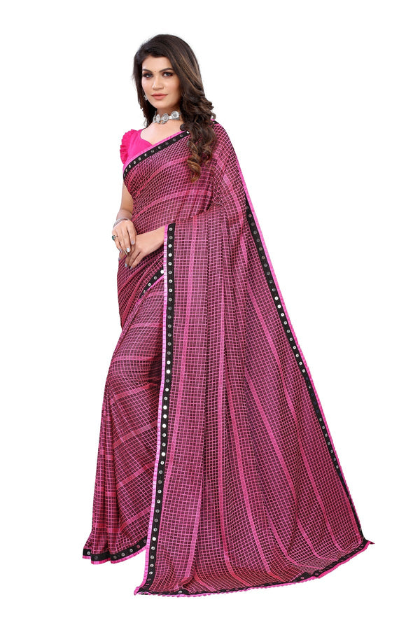 Women's Pink Lycra Knitted Saree - Vamika