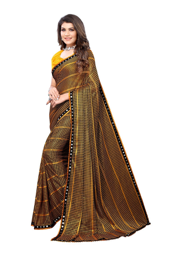 Women's Yellow Lycra Knitted Saree - Vamika