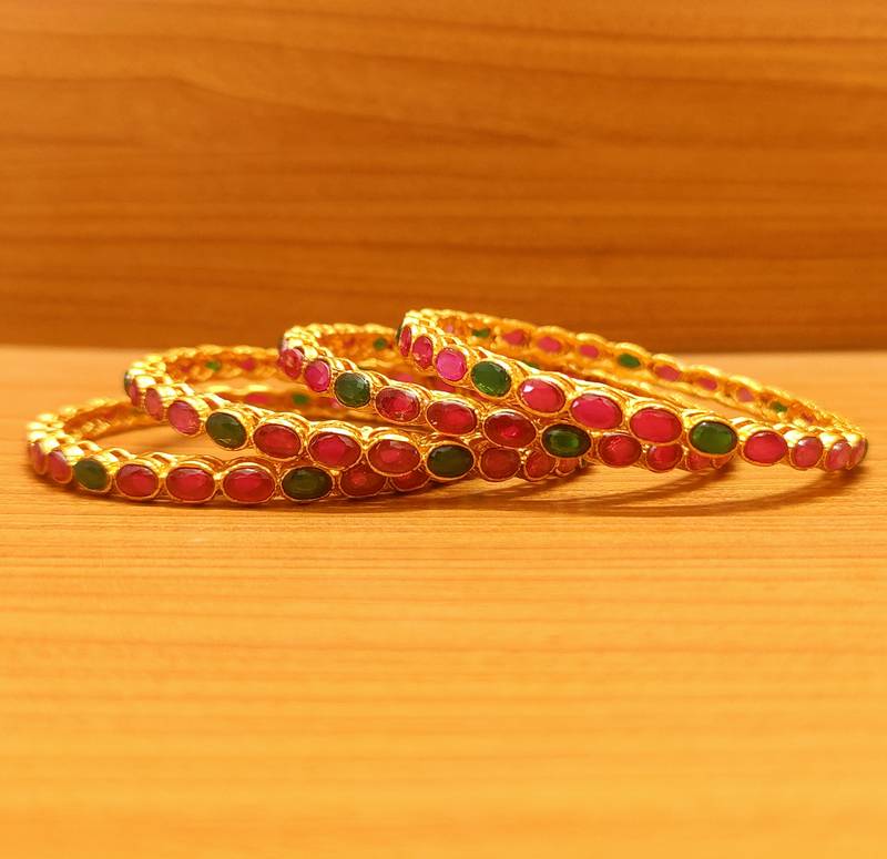 Women's Multicolour Oval Shaped Single Line 4 Bangles - Sanvi Jewels