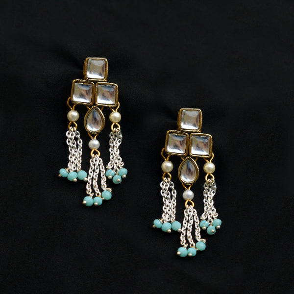 Women's Silver Color Drop Chain & Kundan Earrings - BeAbhika