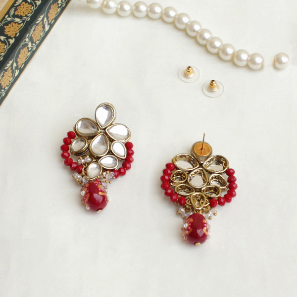 Women's Red Crescent Kundan Earring  - BeAbhika