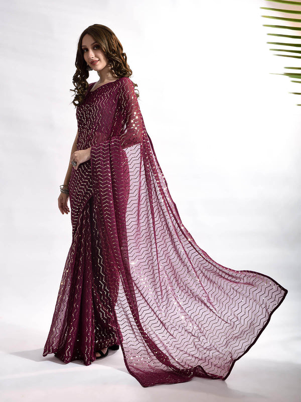 Women's Violet Georgette Saree With Blouse - Odette