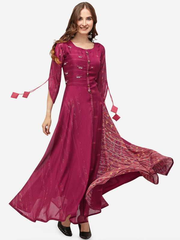 Women's  Maroon Silk Blend Bollywood Kurta - Ad-2005 - Navyaa