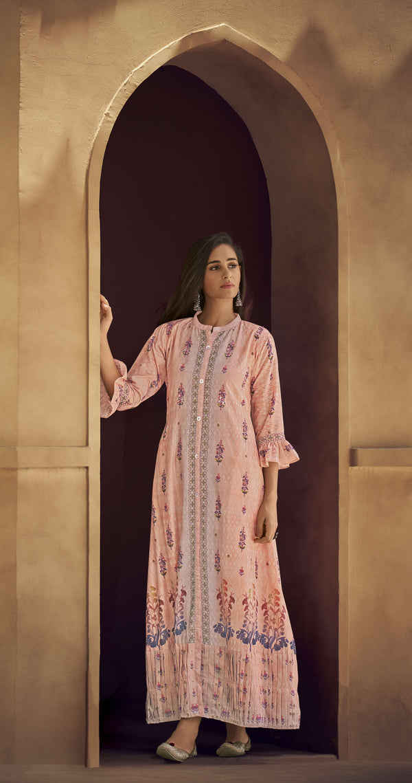 Women's  Peach Silk Blend Bollywood Kurta - Ad-2008 - Navyaa