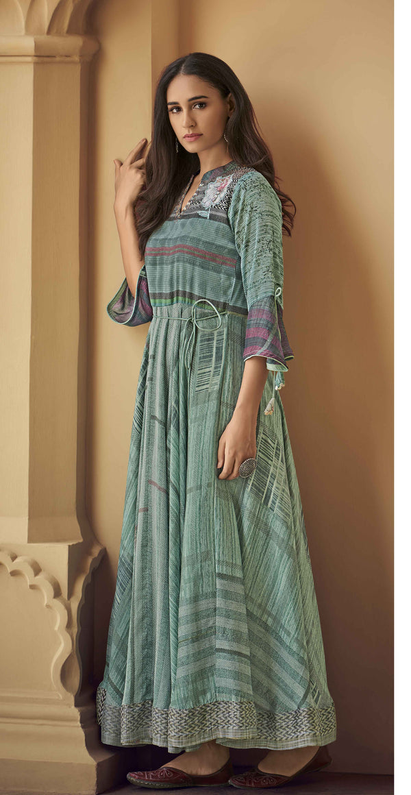 Women's  Sea Green Rayon Bollywood Kurta - Ad-2015 - Navyaa