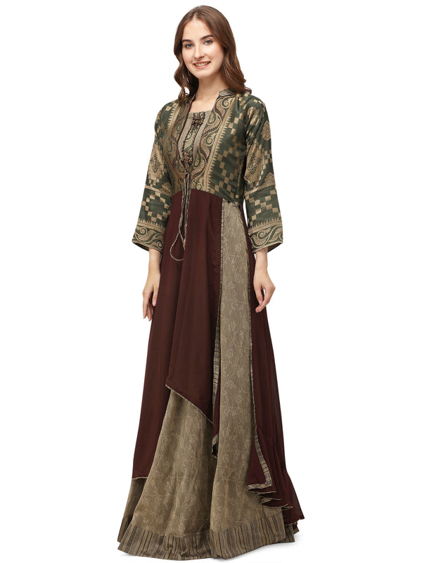 Women's  Multi Color Cotton Silk Printed Gown Ad-2061 - Navyaa