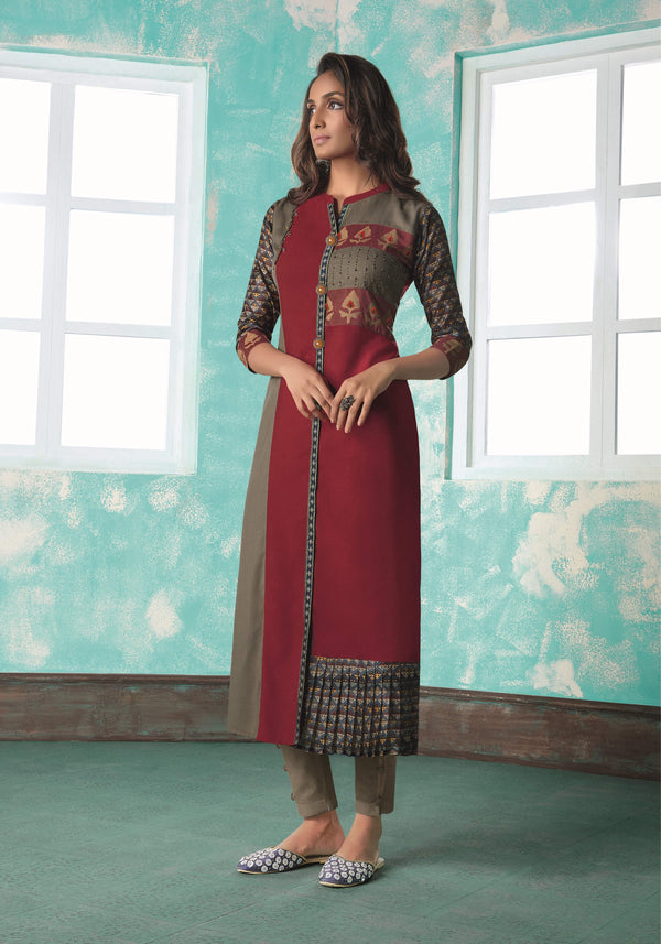 Women's Red Soft Silk Bollywood Exclusive Kurti - Ad-5024 - Navyaa