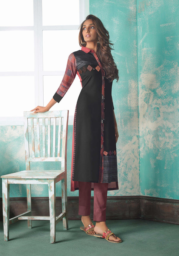 Women's Black Ryon Silk Bollywood Exclusive Kurti - Ad-5029 - Navyaa