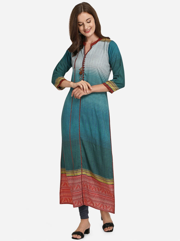 Women's Blue Cotton Silk Bollywood Exclusive Kurta - Ad-5035 - Navyaa