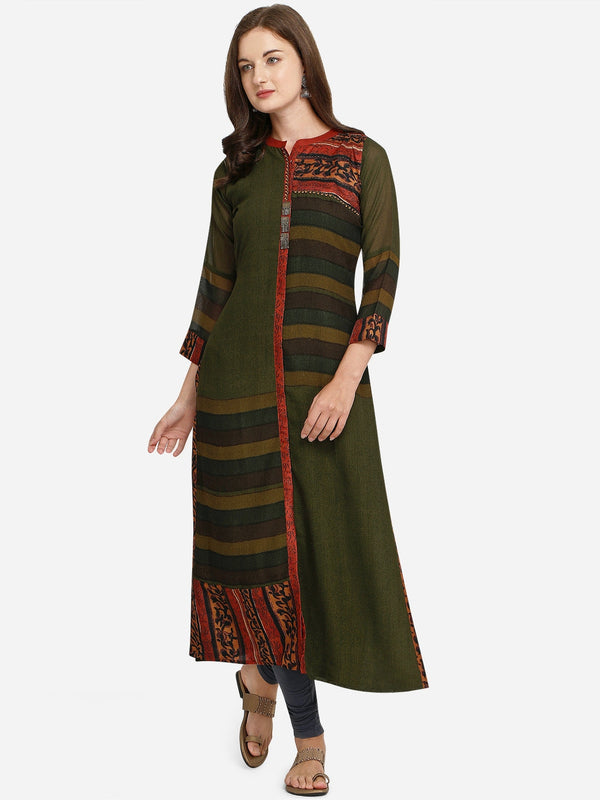 Women's Green Blend Cotton Bollywood Exclusive Kurta - Ad-5036 - Navyaa