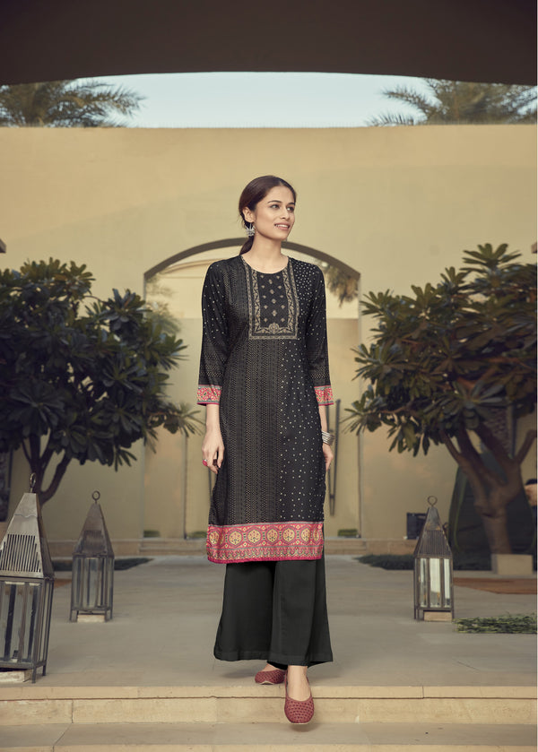 Women's Black Color Rayon Bollywood Kurta  - Navyaa